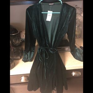 Forest Green Velvet Wrap Dress